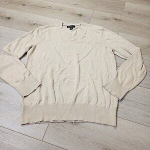Banana Republic Sweater Mens Silk Linen Ribbed Cuffs Soft V-neck Beige Med